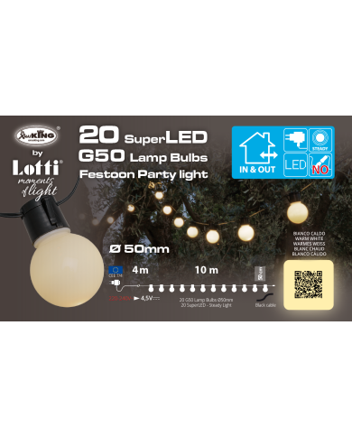 Catena 20 lampadine, g50, superled , 10 mt