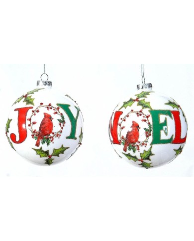 Sfera in vetro con scritte "noel", "joy", diam. 12 cm, col. verde/rosso (il prezzo fa riferimento alla singola sfera) Sfera in vetro con scritte "noel", "joy", diam. 12 cm, col. verde/rosso (il prezzo fa riferimento alla singola sfera)