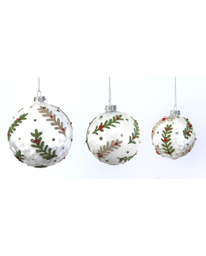 Sfera "foglie di palma", vetro, diam. 8 cm, col. bianco/verde (il prezzo fa riferimento al singolo pezzo) Sfera "foglie di palma", vetro, diam. 8 cm, col. bianco/verde (il prezzo fa riferimento al singolo pezzo)