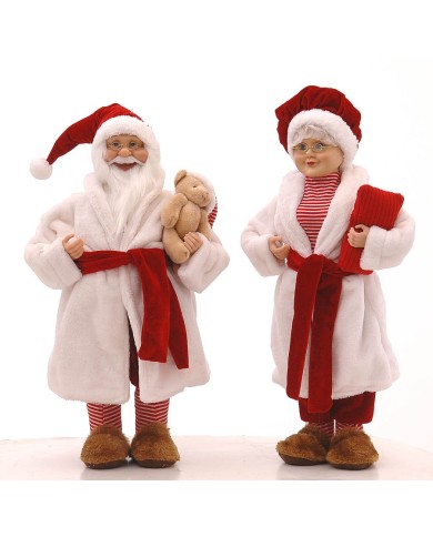 Babbo natale e mamma Natale in pigiama, alt. 46 cm, col. bianco/rosso (il prezzo fa riferimento al singolo articolo)