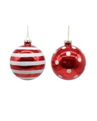 Sfera "pois", "righe", vetro, diam. 10 cm, col. bianco rosso ( il prezzo fa riferimento al singolo pezzo)
