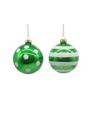 Sfera "pois", "righe", vetro, diam. 8 cm, col. bianco verde ( il prezzo fa riferimento al singolo pezzo)