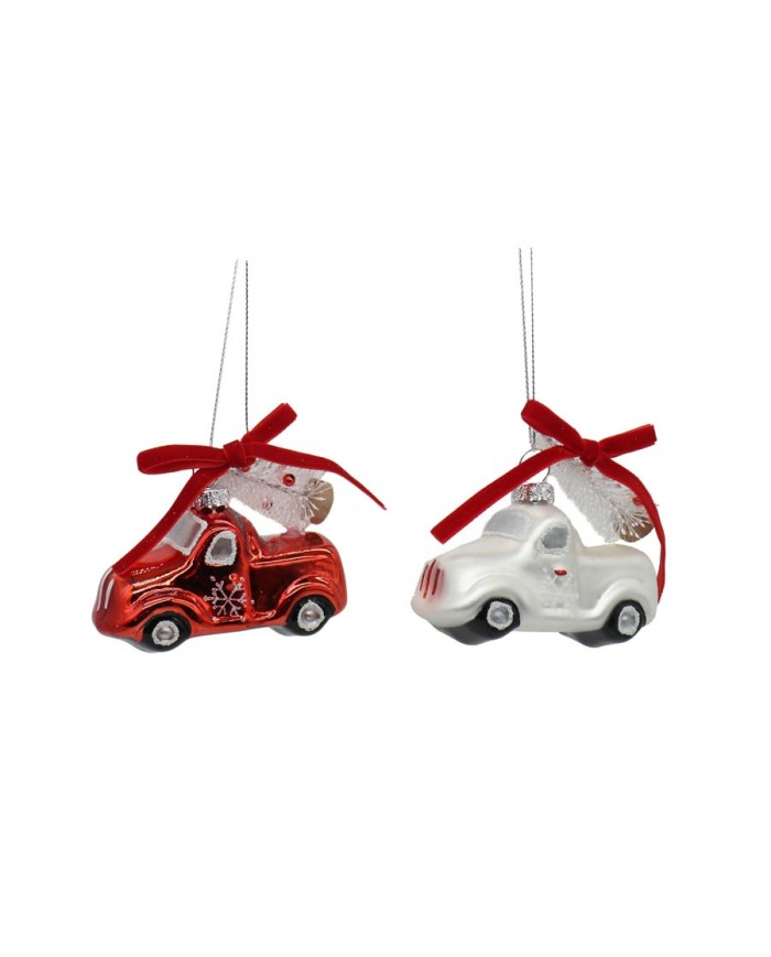 Decoro "macchinina", vetro, h. 8,5 cm, col. bianco - rosso (il prezzo fa riferimento al singolo pezzo) Decoro "macchinina", vetro, h. 8,5 cm, col. bianco - rosso (il prezzo fa riferimento al singolo pezzo)