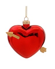 Decoro "cuore freccia", vetro, 9 cm col. rosso