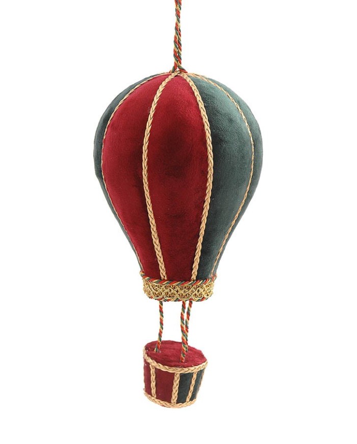 Decoro "mongolfiera", 30 cm, col. bordeaux/verde