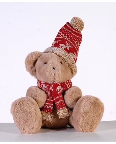 orso con cappello e sciarpa, seduto  h. 27 cm