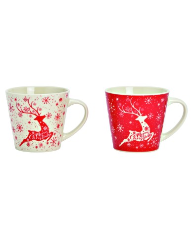 Tazza di natale con renna   in ceramica , rosso/bianco, 13x9x9 cm, 340 ml (il prezzo fa riferimento al singolo pezzo)