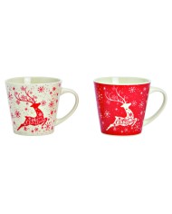 Tazza di natale con renna   in ceramica , rosso/bianco, 13x9x9 cm, 340 ml (il prezzo fa riferimento al singolo pezzo)