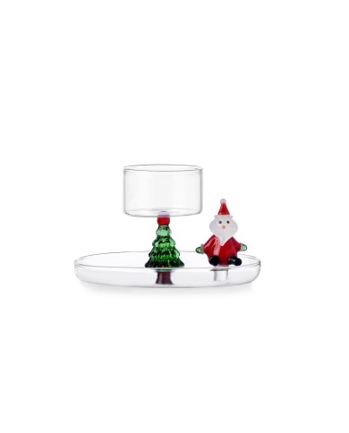 Portacandele tealight "babbo natale", vetro borosilicato, ichendorf, h. 7 cm diam. 11 cm