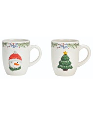 Tazza di natale  albero e pupazzo di neve , ceramica  , verde, 12x10x8 cm, 300 ml (il prezzo fa riferimento al singolo pezzo)