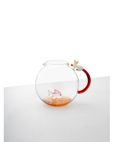 Brocca pesce&gatto coda ambra,  vetro borosilicato, ichendorf, h. 16.5 cm, diam. 17 cm, 150 cl.