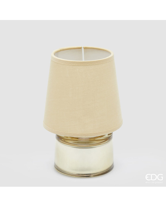 Lampada a batterie  da tavolo Cozy, alt. 18 cm,, diam. 12 cm, ip 20 , vetro e tessuto col. champagne