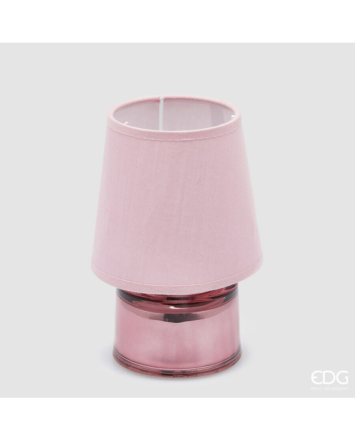 Lampada a batterie  da tavolo Cozy, alt. 18 cm,, diam. 12 cm, ip 20 , vetro e tessuto col.rosa