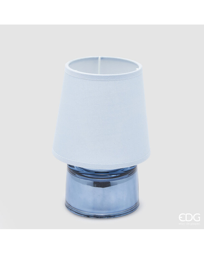 Lampada a batterie  da tavolo Cozy, alt. 18 cm,, diam. 12 cm, ip 20 , vetro e tessuto col.blu