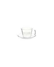 Tazzina con piattino in vetro borosilicato "CAFFE' BUONO", 130 ml