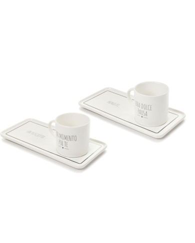 Tazza con vassoio My home con dedica. 160 ml. ceramica col. bianco (il prezzo fa riferimento al singolo set)