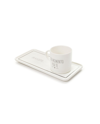 Tazza con vassoio My home con dedica. 160 ml. ceramica col. bianco (il prezzo fa riferimento al singolo set)