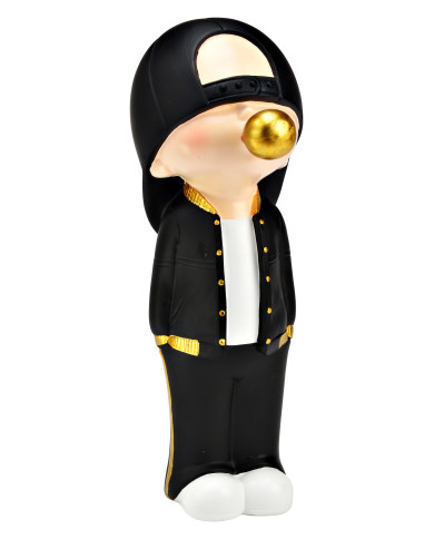 Ragazzo con chewing gum, poli resina , col. bianco/nero/oro  , 9x26x13 cm