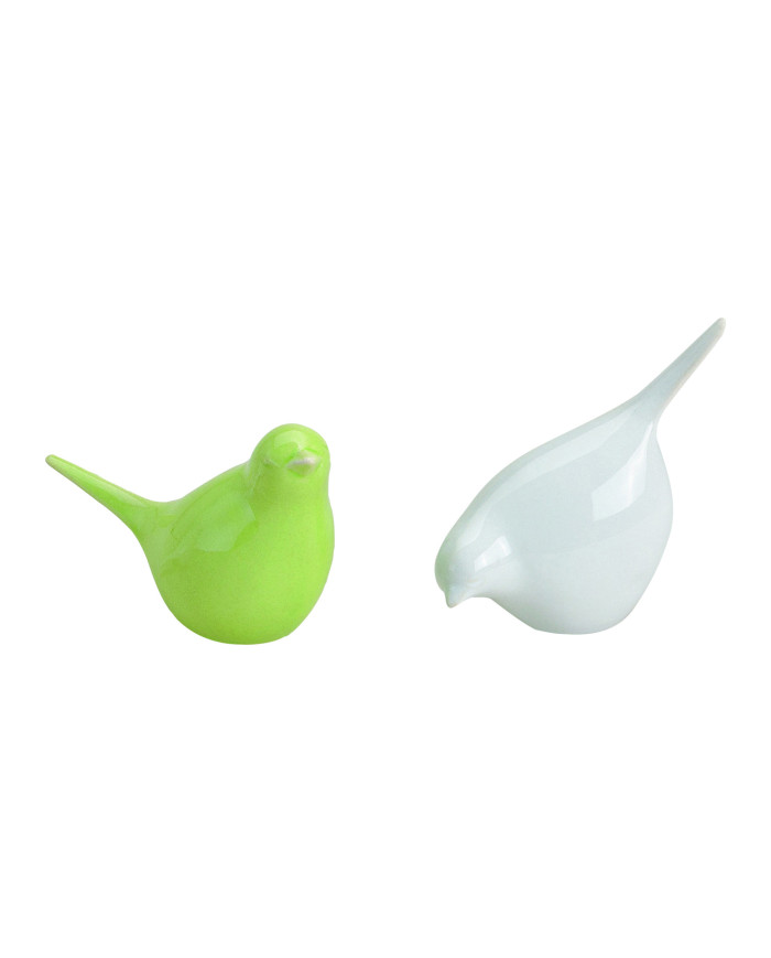 Uccellini in ceramica, 2 versioni, verde-bianco, 8x3x9 cm (il prezzo fa riferimento al sing. articolo)