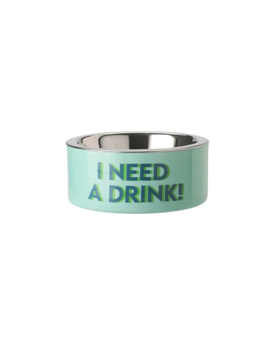 ciotola per animali , metallo, "i need a drink", col. menta, 17x7x17 cm