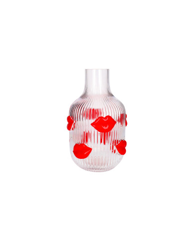 vaso L'amour, vetro, h. 30 cm,con labbra, vetro trasparente e labbra rosse 18.3x30x18.3 cm