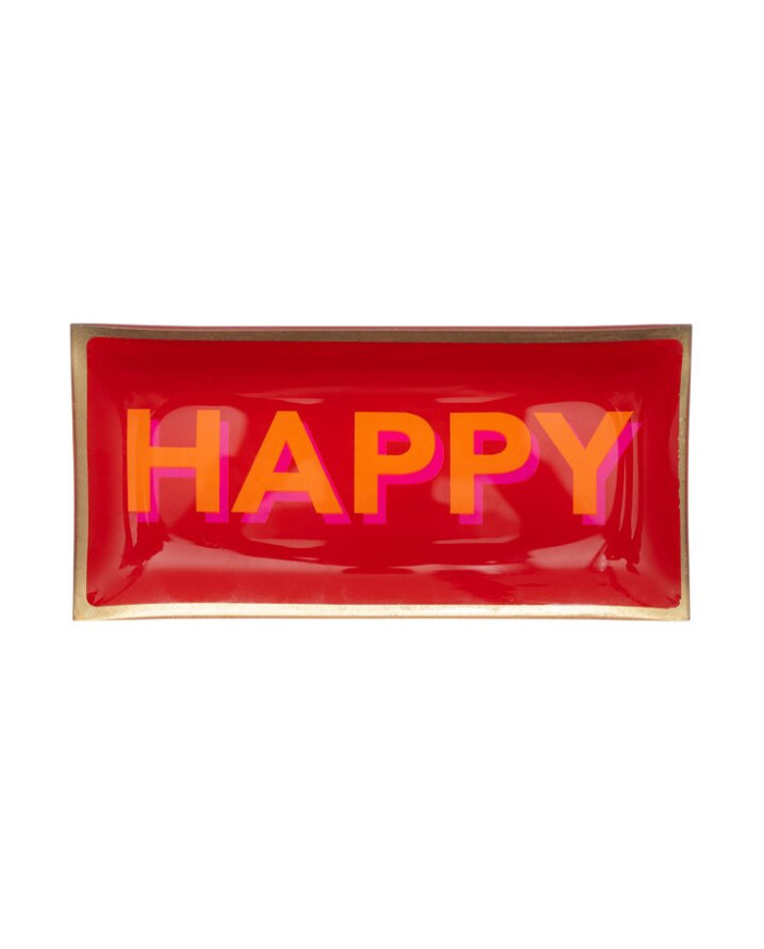 Piatto vetro "happy", rosso, 10x0,8x21 cm