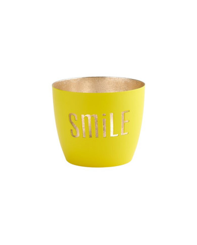 Vaso "smile", metallo, giallo esterno, oro interno, h. 8.5 cm, diam. 10 cm
