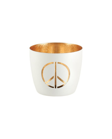 Vaso "peace", metallo, bianco esterno, oro interno, h. 8.5 cm, diam. 10 cm