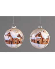 Sfera in vetro con Case innevate , diam. cm 10, ( il prezzo fa riferimento alla singola sfera)