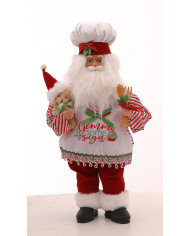 Babbo Natale Chef con orsetto, poliresina, 45 cm