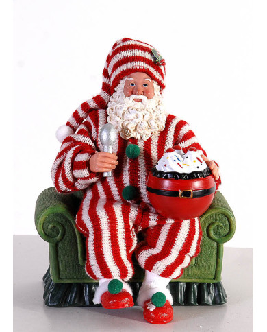 Babbo natale su poltrona, con pigiama a righe , 23 cm Babbo natale su poltrona, con pigiama a righe , 23 cm