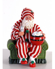Babbo natale su poltrona, con pigiama a righe , 23 cm