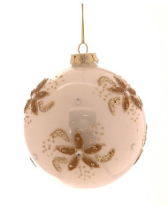 Sfera "floreal", vetro, col. champagne , diam.8 cm