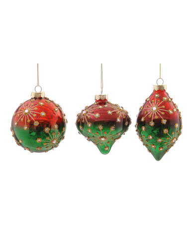 sfera/trottola/fuso, vetro, rosso/verde con decori, 10 cm (il prezzo fa riferimento al singolo articolo) sfera/trottola/fuso, vetro, rosso/verde con decori, 10 cm (il prezzo fa riferimento al singolo articolo)