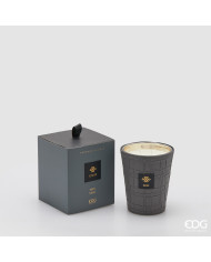Candela Cuir , 360 gr, profumazione Pepe nero , col. grigio fumo, durata 40 ore, alt. 16cm  in elegante scatola regalo