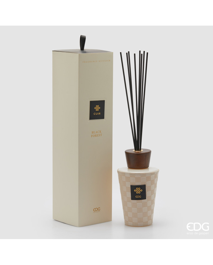 Profumatore in bottiglia con bastoncini Cuir, 1000 ml, profumazione foresta nera, col.panna, h. 22cm