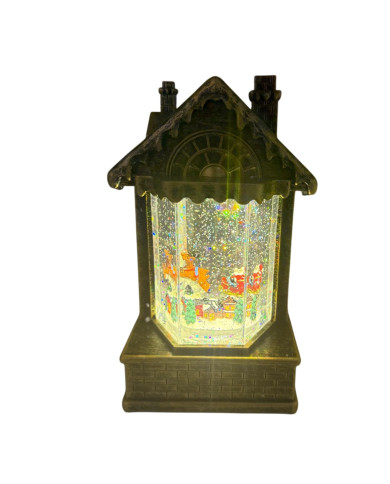 Casetta brunita, glitter led, h. 19.5 cm, batterie 3 aa non incluse, con musica Casetta brunita, glitter led, h. 19.5 cm, batterie 3 aa non incluse, con musica
