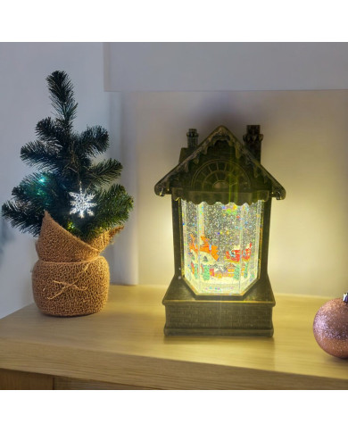 Casetta brunita, glitter led, h. 19.5 cm, batterie 3 aa non incluse, con musica Casetta brunita, glitter led, h. 19.5 cm, batterie 3 aa non incluse, con musica
