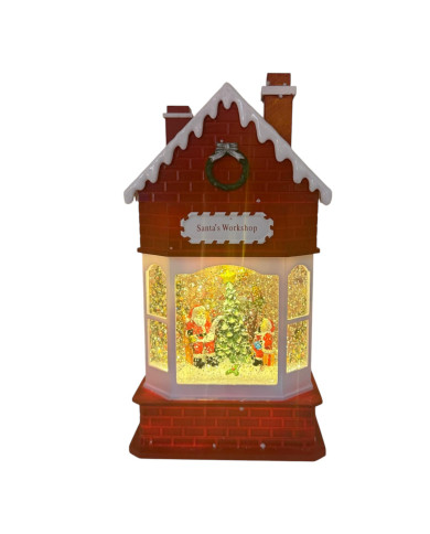 Work shop Babbo Natale, glitter led, h. 28 cm, batterie 3aa non incluse, con musica Work shop Babbo Natale, glitter led, h. 28 cm, batterie 3aa non incluse, con musica