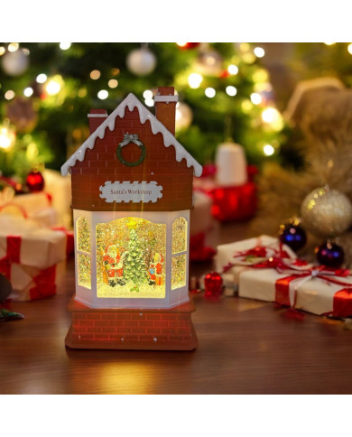 Work shop Babbo Natale, glitter led, h. 28 cm, batterie 3aa non incluse, con musica Work shop Babbo Natale, glitter led, h. 28 cm, batterie 3aa non incluse, con musica