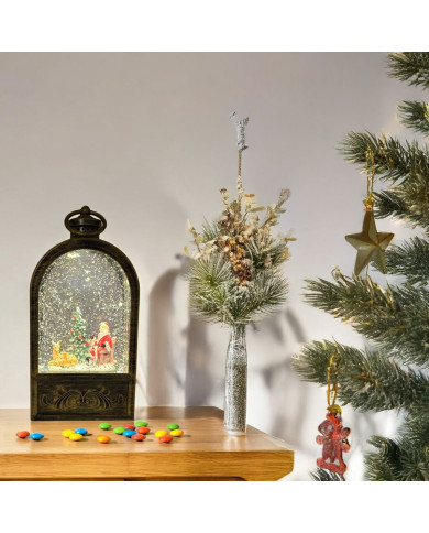 Lanterna brunita, glitter led, h. 24 cm, batterie 3 aa non incluse, con musica Lanterna brunita, glitter led, h. 24 cm, batterie 3 aa non incluse, con musica