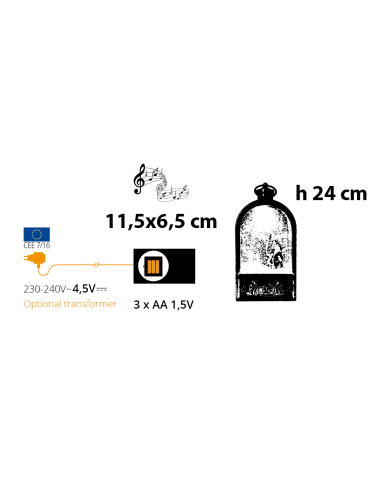 Lanterna brunita, glitter led, h. 24 cm, batterie 3 aa non incluse, con musica Lanterna brunita, glitter led, h. 24 cm, batterie 3 aa non incluse, con musica