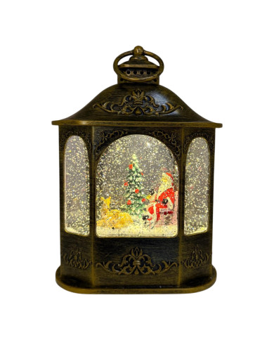 Lanterna esagonale con babbo natale, glitter led, h. 21 cm, batterie 3aa non incluse Lanterna esagonale con babbo natale, glitter led, h. 21 cm, batterie 3aa non incluse