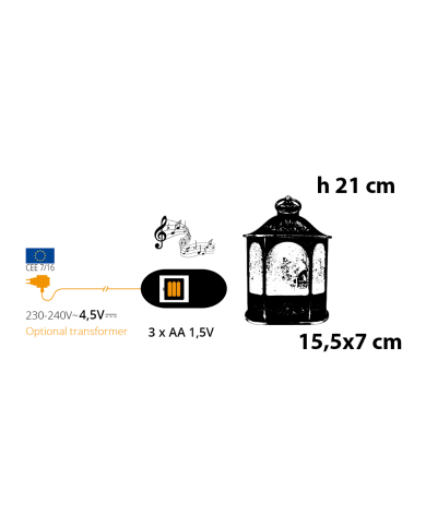 Lanterna esagonale con babbo natale, glitter led, h. 21 cm, batterie 3aa non incluse Lanterna esagonale con babbo natale, glitter led, h. 21 cm, batterie 3aa non incluse