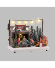 Villaggio vendita di alberi di natale, led, 8x10 cm,  batterie 3AA non incluse