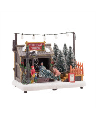 Villaggio vendita di alberi di natale, led, 8x10 cm,  batterie 3AA non incluse