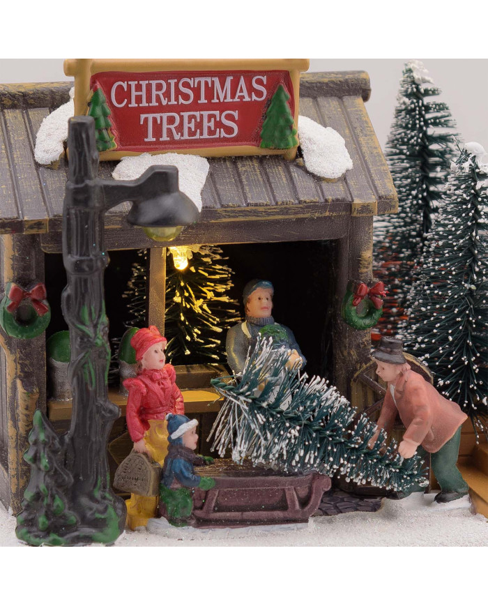 Villaggio vendita di alberi di natale, led, 8x10 cm,  batterie 3AA non incluse