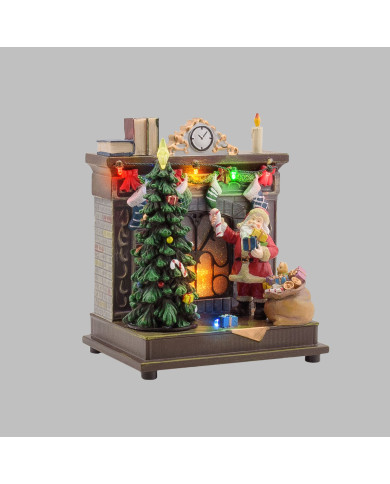 Villaggio "babbo con caminetto", con led e musica, h. 20 cm. Villaggio "babbo con caminetto", con led e musica, h. 20 cm.