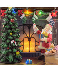 Villaggio "babbo con caminetto", con led e musica, h. 20 cm.