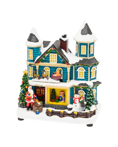 Villaggio "casa con scena natalizia", slitta in movimento oriz. e albero di natale con luci rgb 20xh.23 cm, musica e led Villaggio "casa con scena natalizia", slitta in movimento oriz. e albero di natale con luci rgb 20xh.23 cm, musica e led